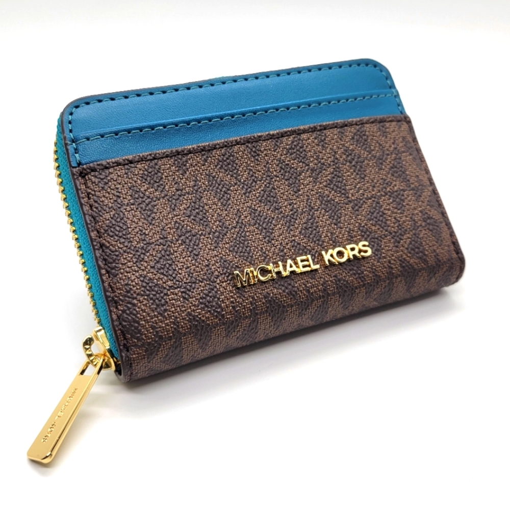 Michael Kors Jet Set Travel Med Wallet Lagoon and Brown
